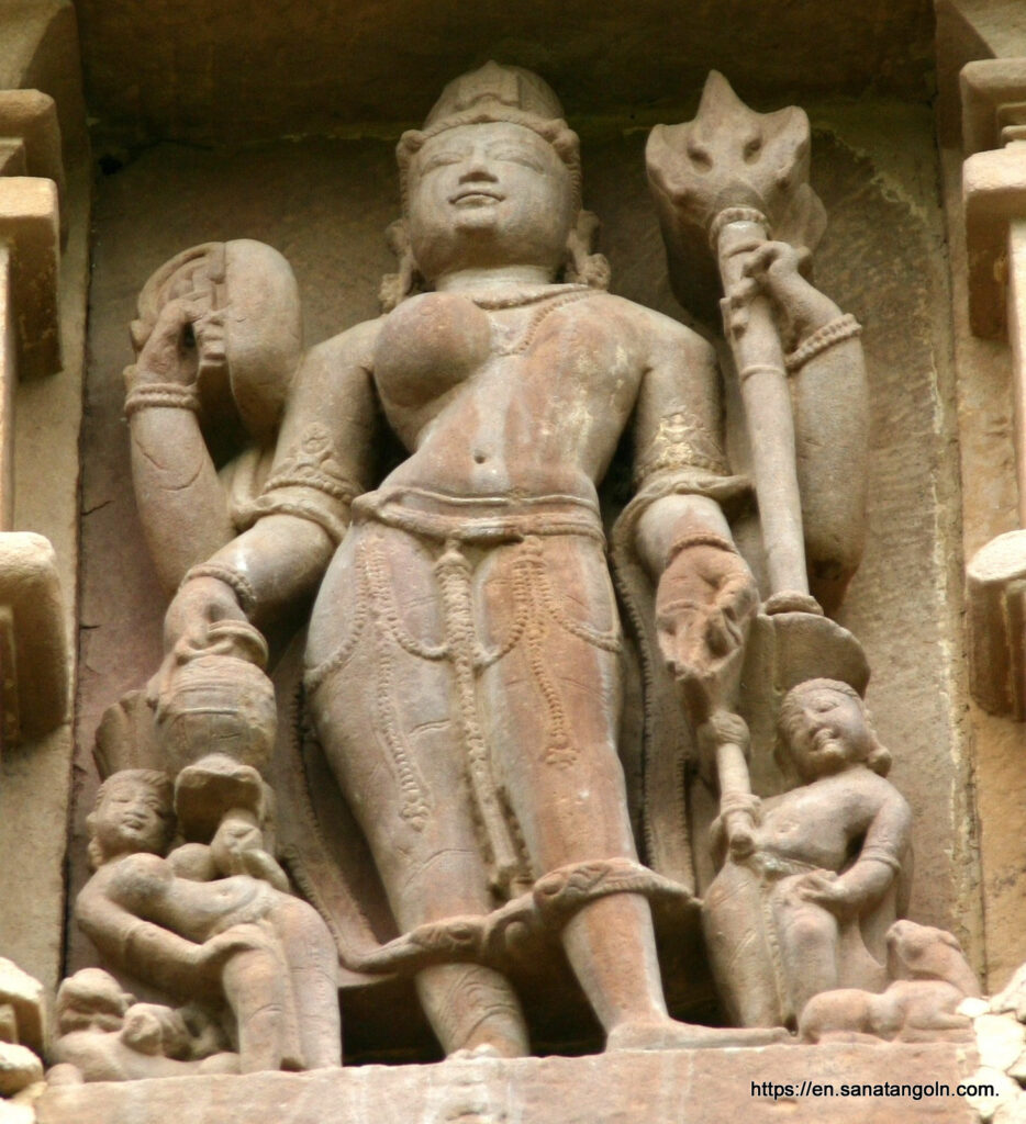 Ardhanarishvara sculpture, Khajuraho, depicting Shiva with goddess Parvati as his equal half.